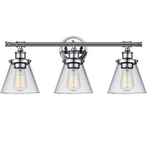 Globe Electric 51445 Parker 3-Light Vanity Light, Chrome, Clear Glass Shades